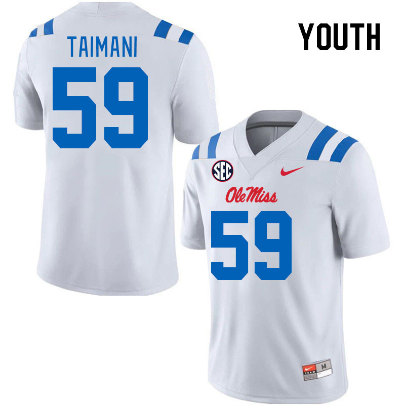 Youth #59 Mana Taimani Ole Miss Rebels 2024 New Uniforms College Football Jerseys Stitched-White